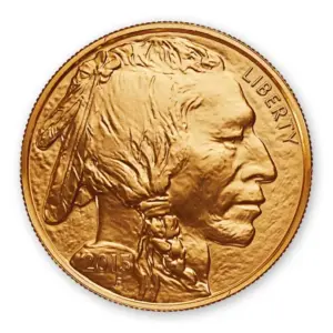 Vorderseite der 1 Unze American Buffalo Goldmünze mit dem Porträt eines amerikanischen Ureinwohners.