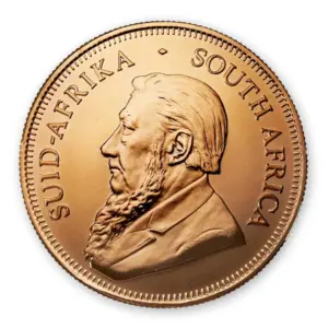 Vorderseite der 1 Unze Krügerrand Goldmünze mit dem Bildnis von Paul Kruger.