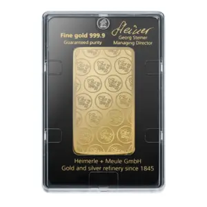 Rückseite der Sicherheitskapsel für den 100 g Goldbarren mit Unterschrift der Geschäftsführung und technischem Zertifikat.