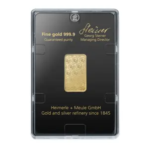Rückseite der Sicherheitskapsel für den 10 g Goldbarren mit Unterschrift der Geschäftsführung und technischem Zertifikat.