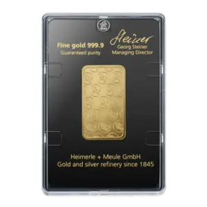Rückseite der Sicherheitskapsel für den 1 oz Goldbarren mit Unterschrift der Geschäftsführung und technischem Zertifikat.