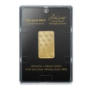 Rückseite der Sicherheitskapsel für den 20 g Goldbarren mit Unterschrift der Geschäftsführung und technischem Zertifikat.