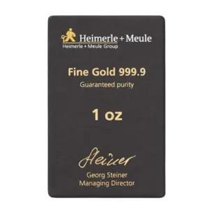 Rückseite der Blisterkarte für den gegossenen 1 oz Goldbarren mit technischen Daten und Unterschrift der Geschäftsführung.