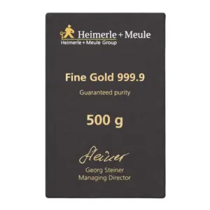 Rückseite der Sicherheitsverpackung für den gegossenen 500 g Goldbarren mit technischen Daten und Unterschrift der Geschäftsführung.