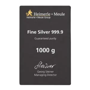 Rückseite der CertiCard für den 1000 g Silberbarren mit technischen Spezifikationen und autorisierter Unterschrift.